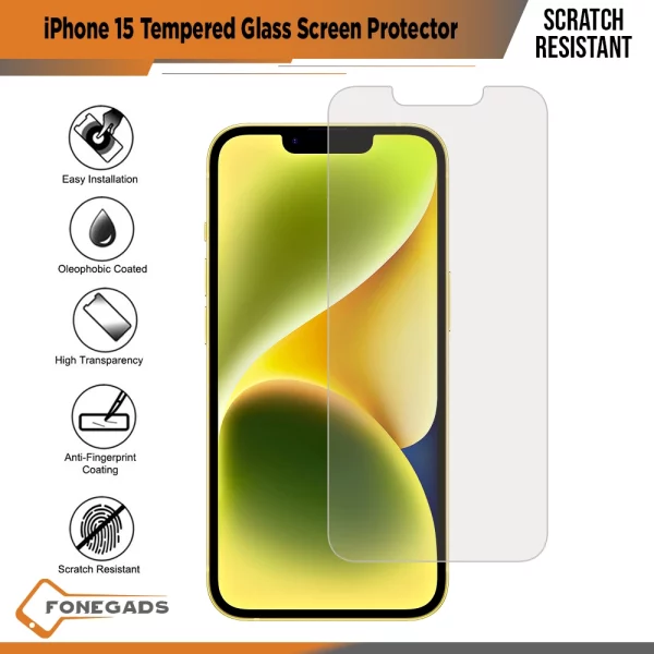 1A iPhone 15 Tempered Glass Screen Protector